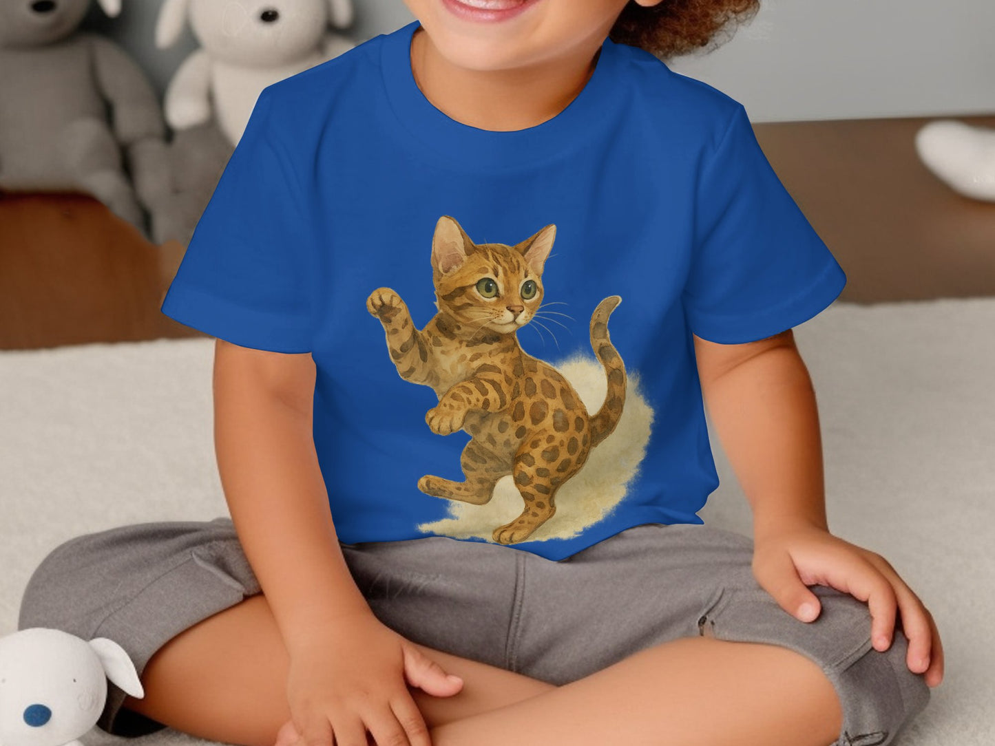 Cute Kitten Design Blue Toddler Shirt product type