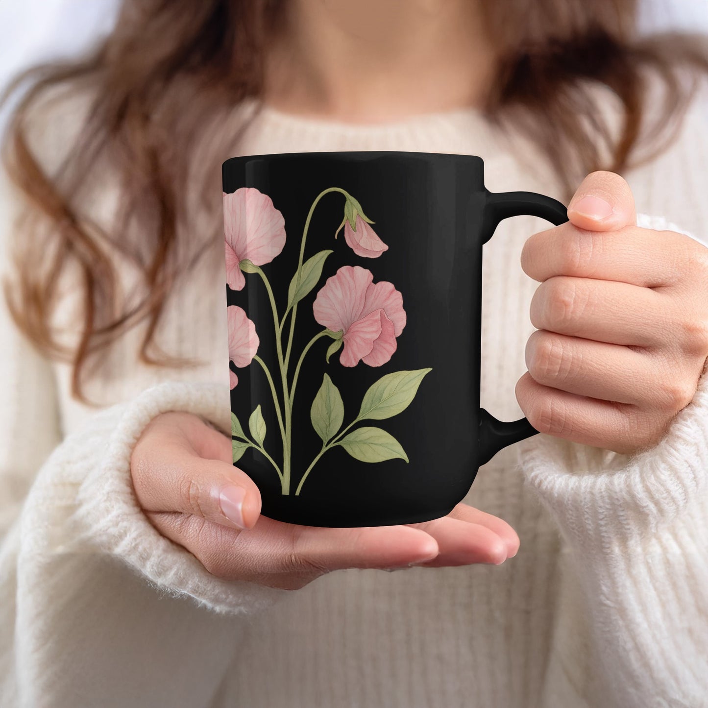 Vintage Floral Black Mug Unique Coffee Product