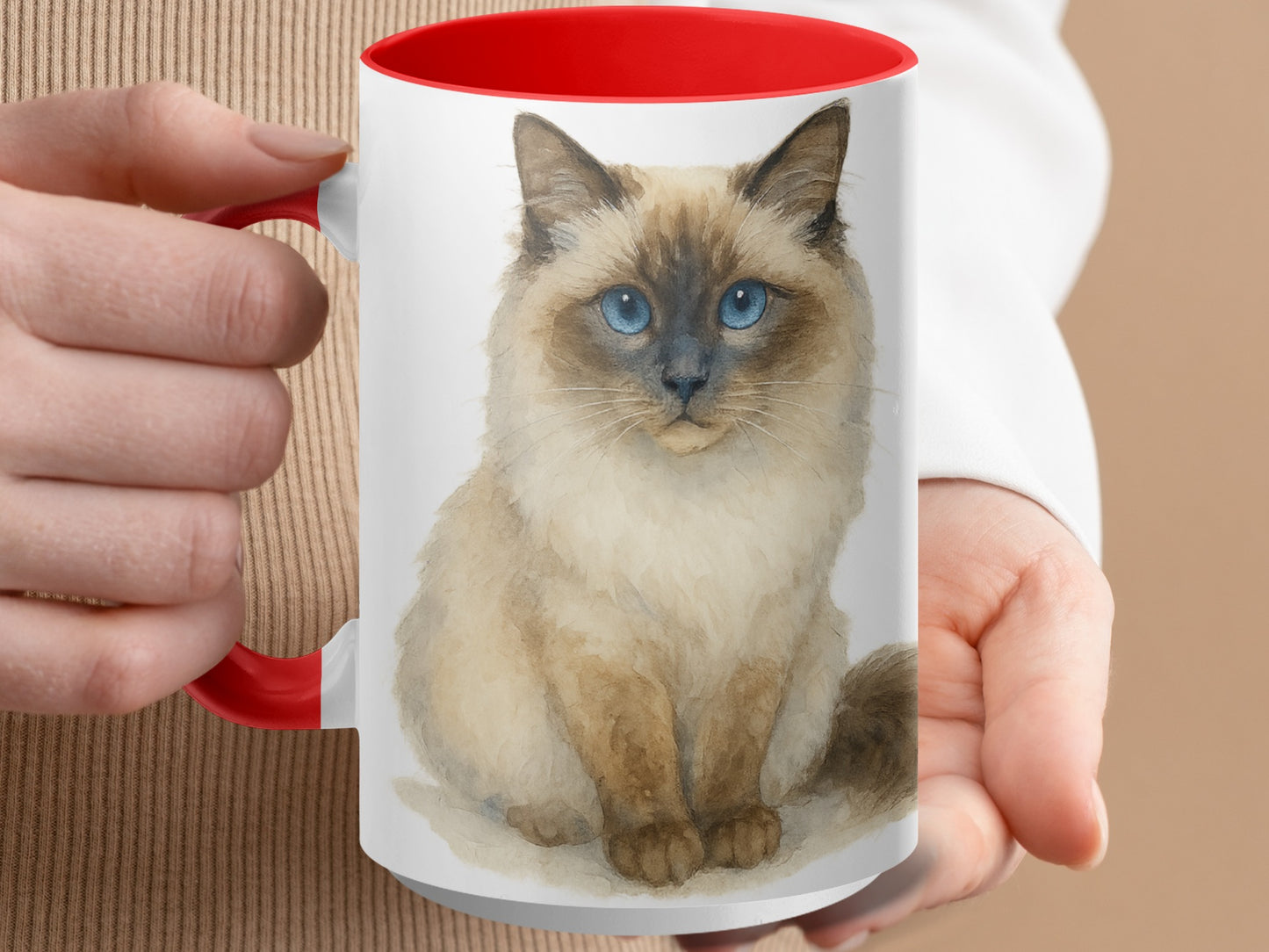 Beautiful Blue-Eyed Cat Art on Coffee Mug product type