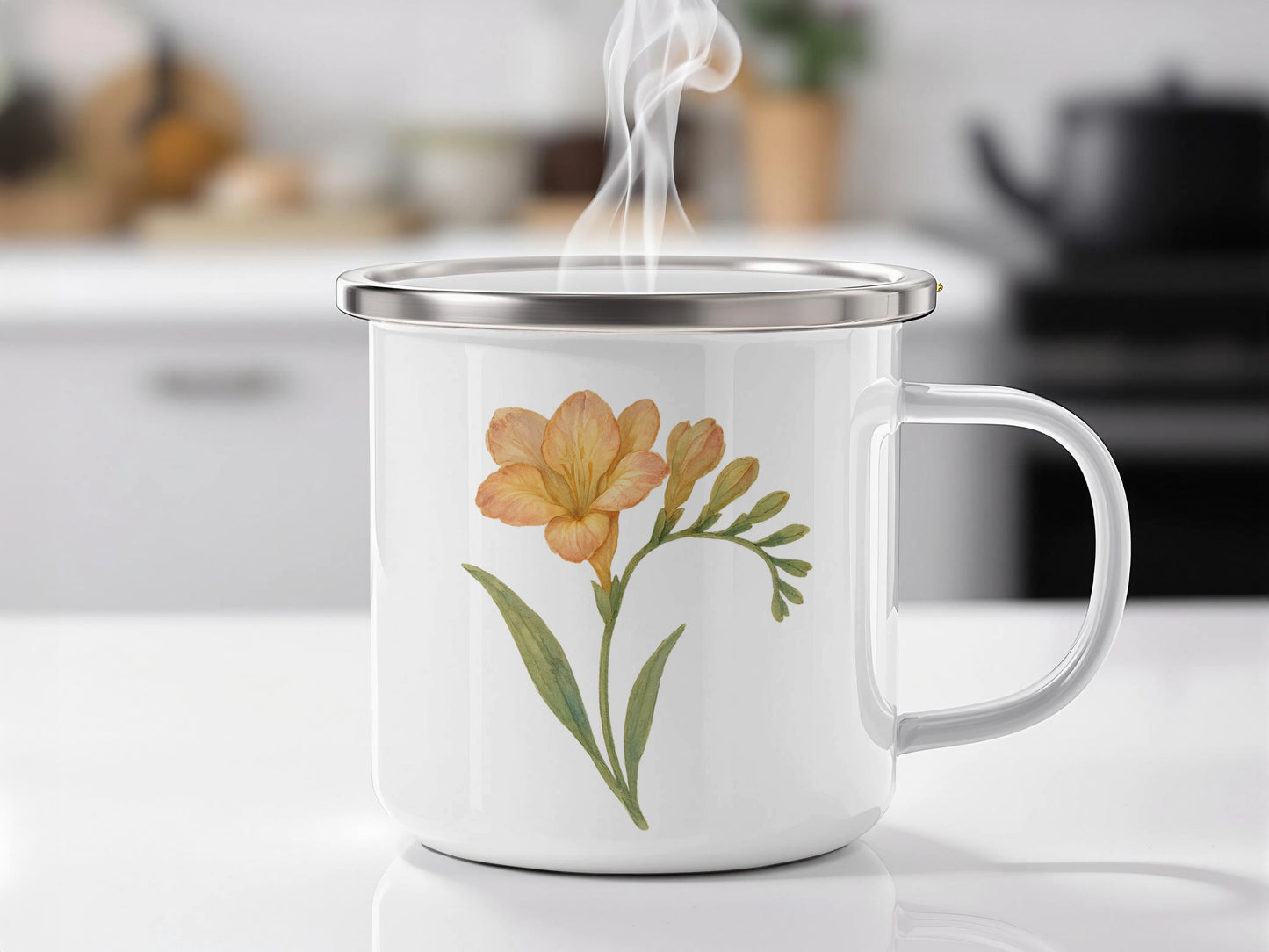 Floral Design White Mug with Handle product