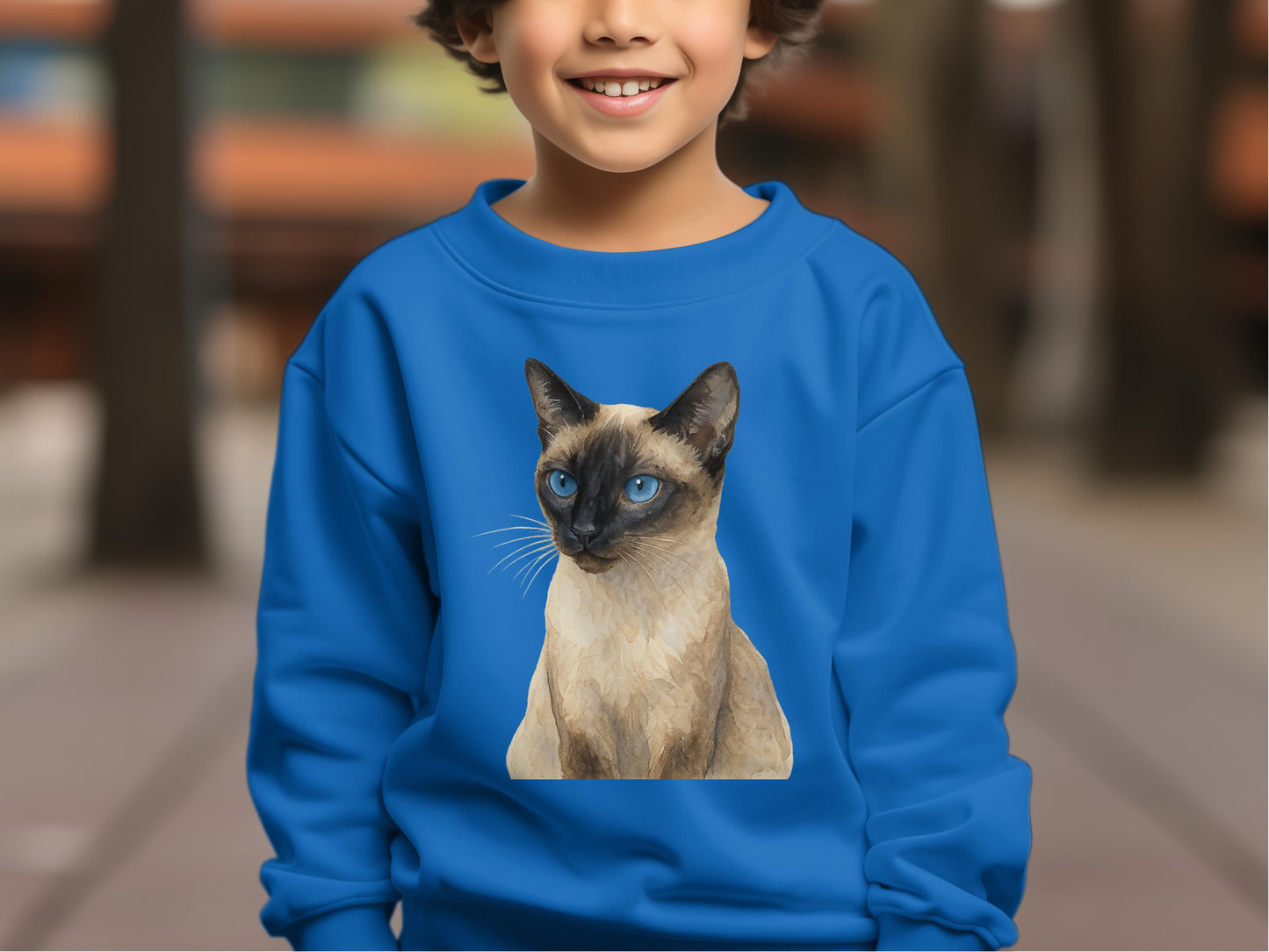 Blue Sweatshirt with Siamese Cat Print product type
