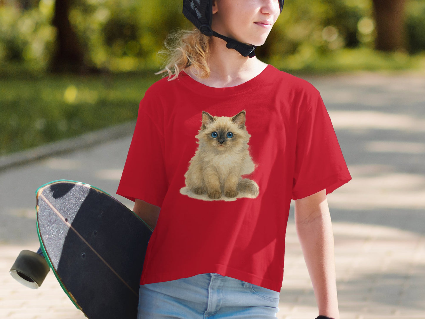 Cute Kitten Graphic Design Red Skateboard T-Shirt product