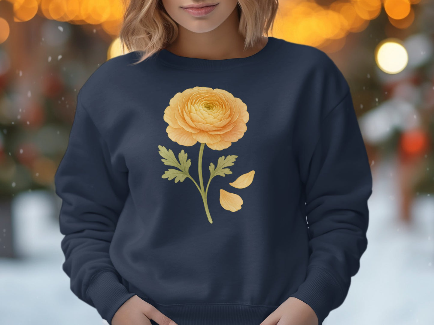 Yellow Flower Graphic Design on Navy Blue Sweatshirt product type