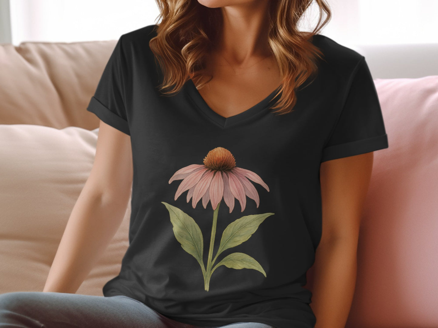 Botanical Flower Print Design V-neck Tee Shirt product