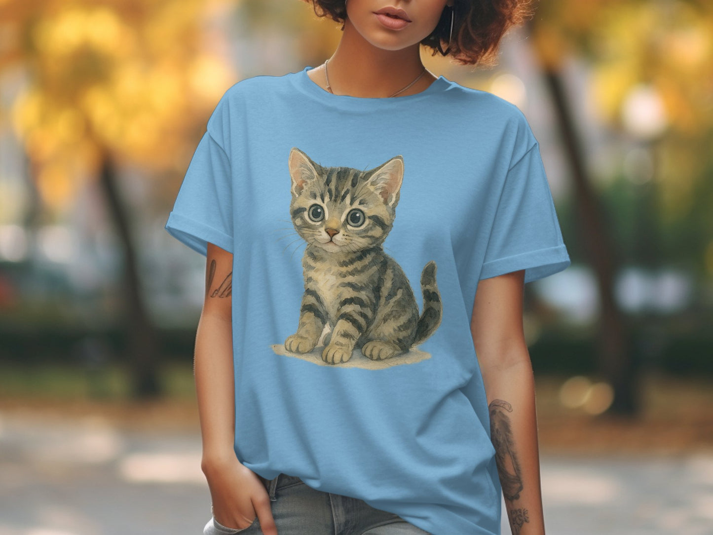 Cute Kitten Graphic Print Casual Unisex T-Shirt product