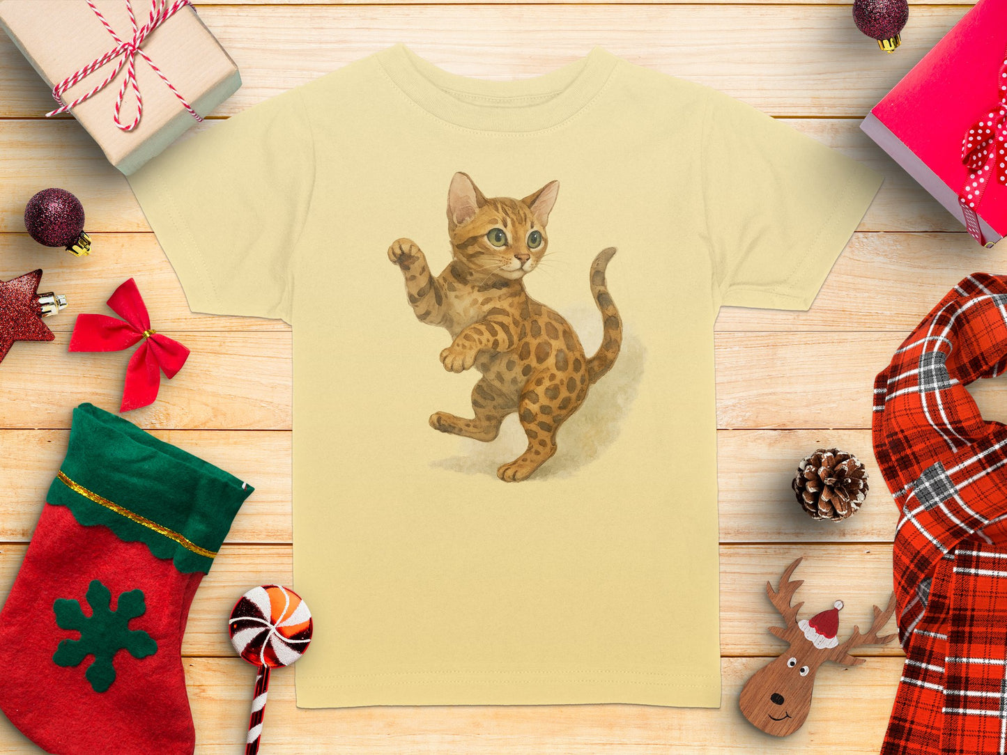Adorable Kitten Playing Festive Holiday T-shirt product