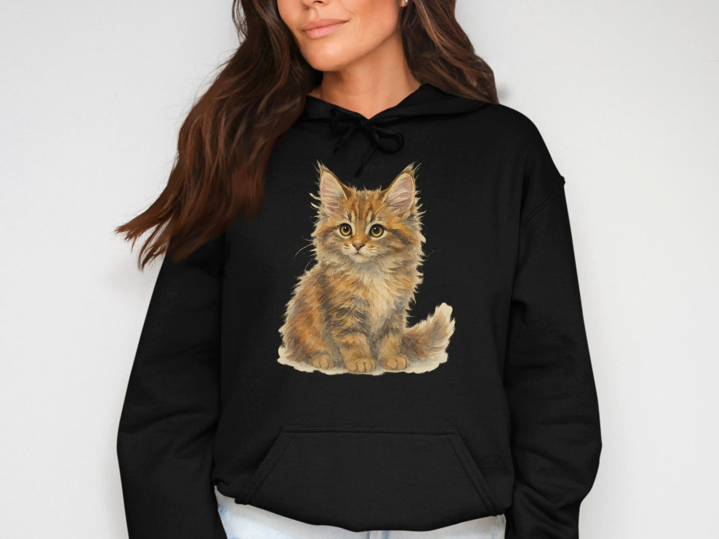 Cute Fluffy Kitten Graphic on Black Hooded Sweatshirt product