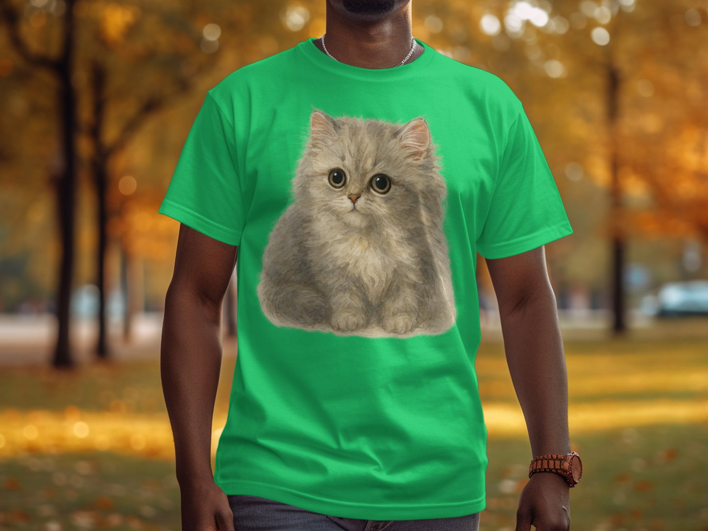 Cute Fluffy Kitten Print Green T-shirt product type