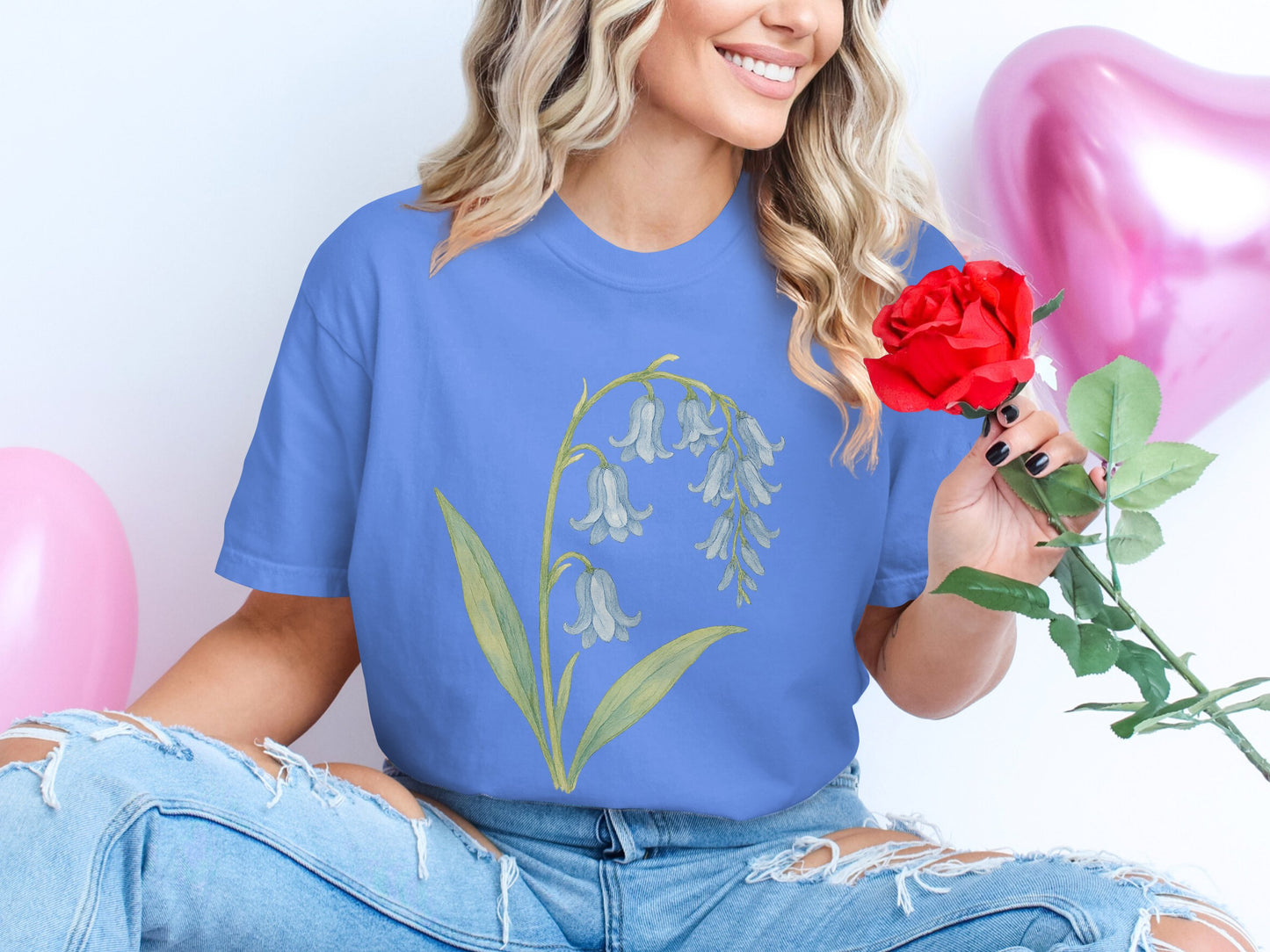Blue T-Shirt with Floral Design Graphic product type