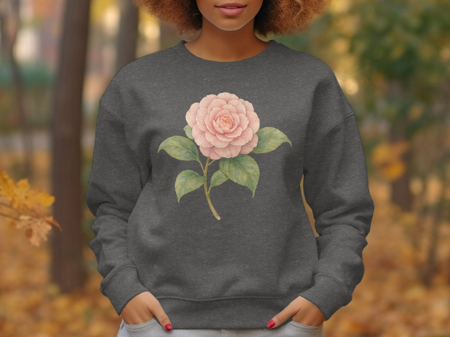 Cozy Dark Sweatshirt Featuring Elegant Floral Design product type