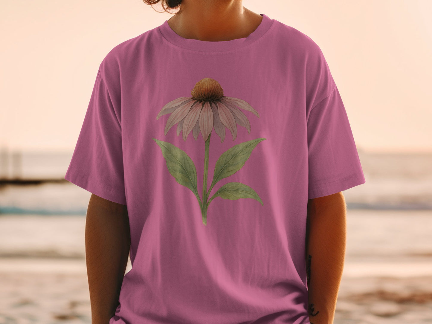 Pink T-shirt with Hand Drawn Flower Illustration product