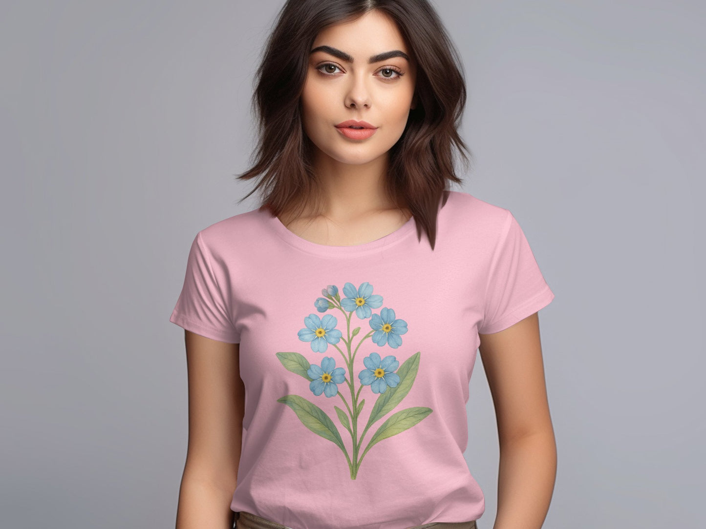 Stylish Pink T-Shirt with Blue Floral Design product type