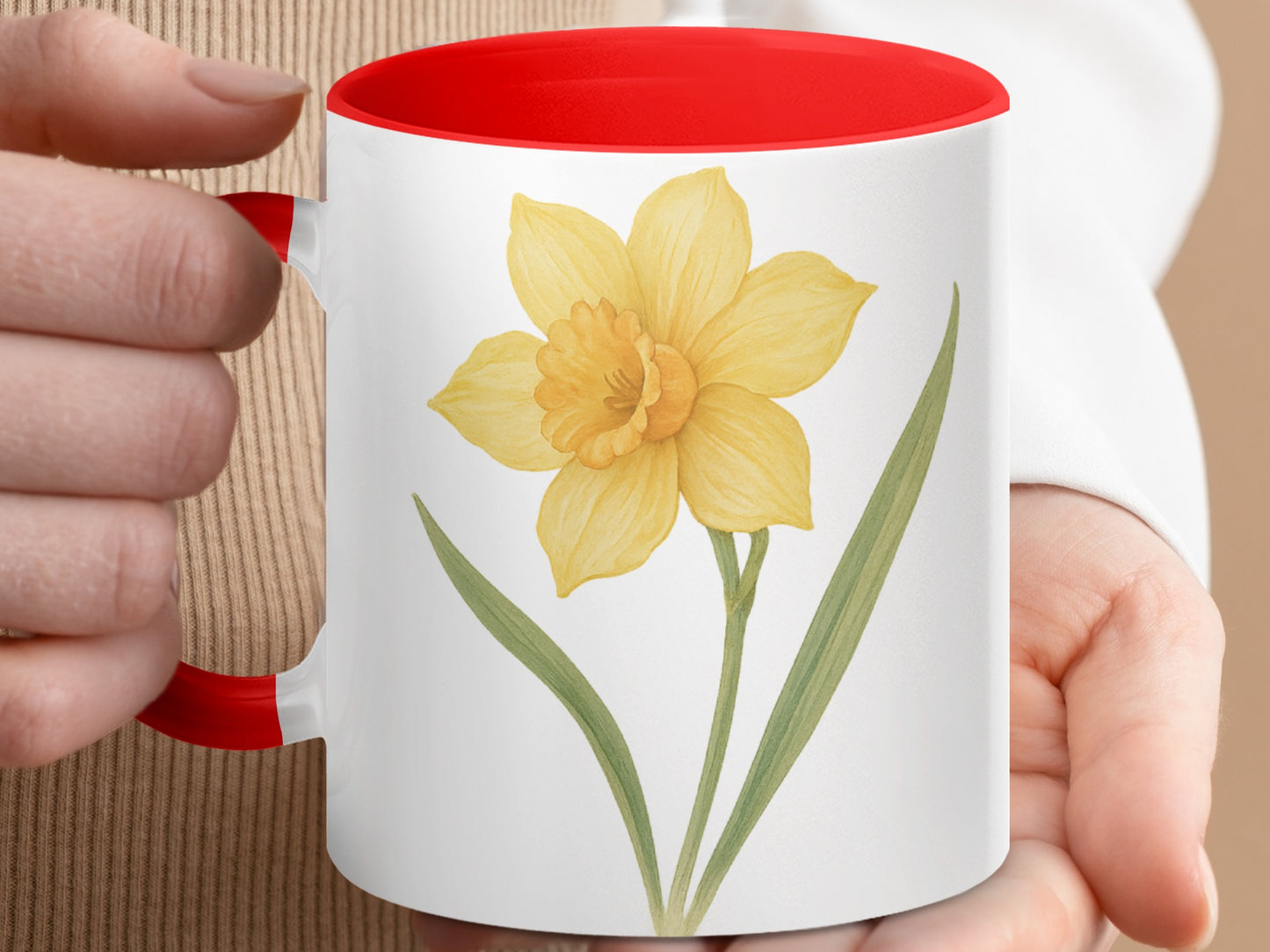 Bright Yellow Daffodil Print Design Ceramic Mug product