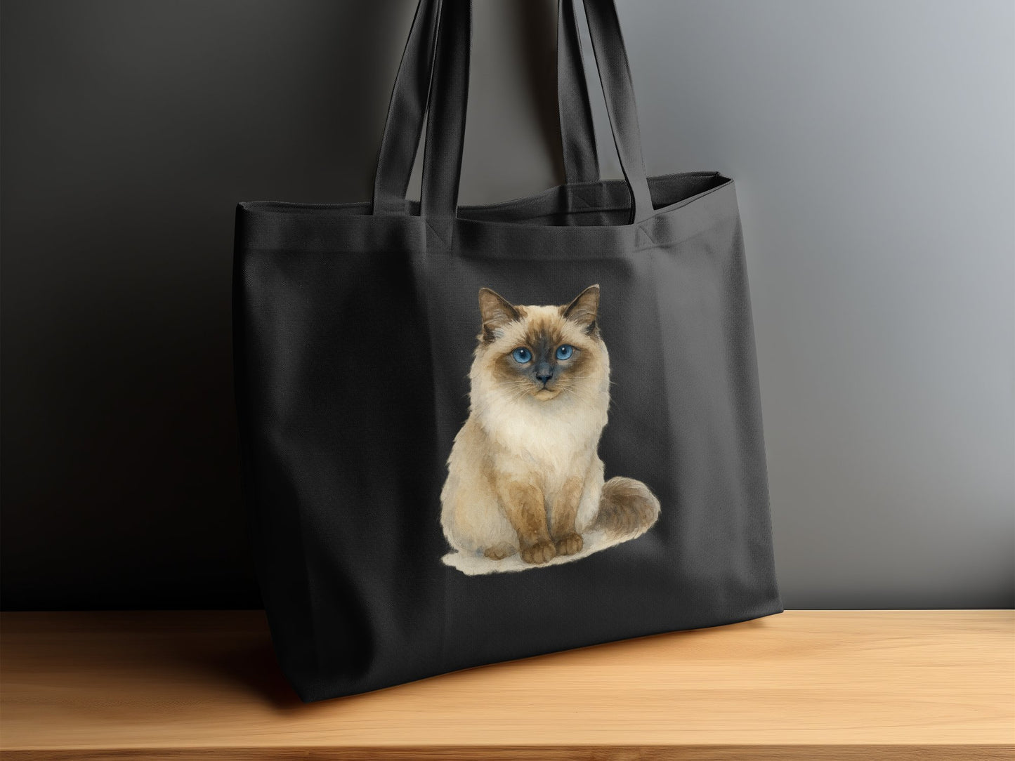 Elegant Black Tote Bag with Adorable Cat Print product type