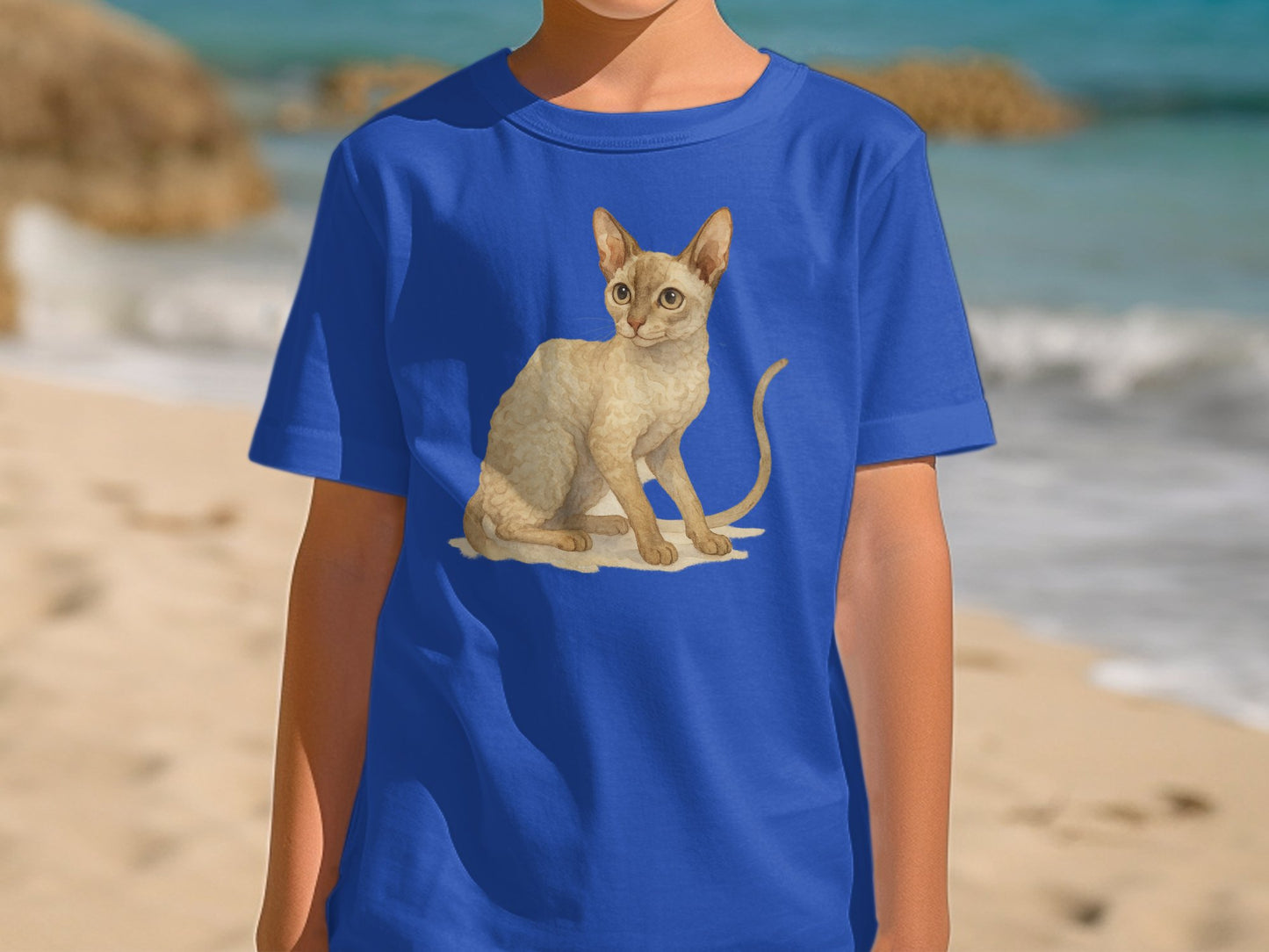 Adorable Cat Graphic on Blue Tee Shirt product type