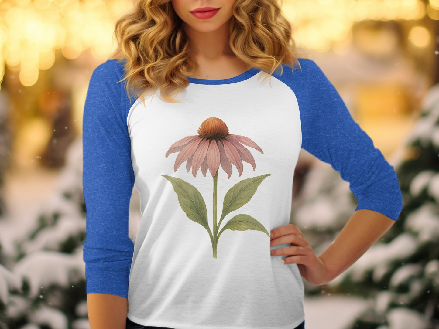 Floral Print Blue Sleeve Graphic Tee product