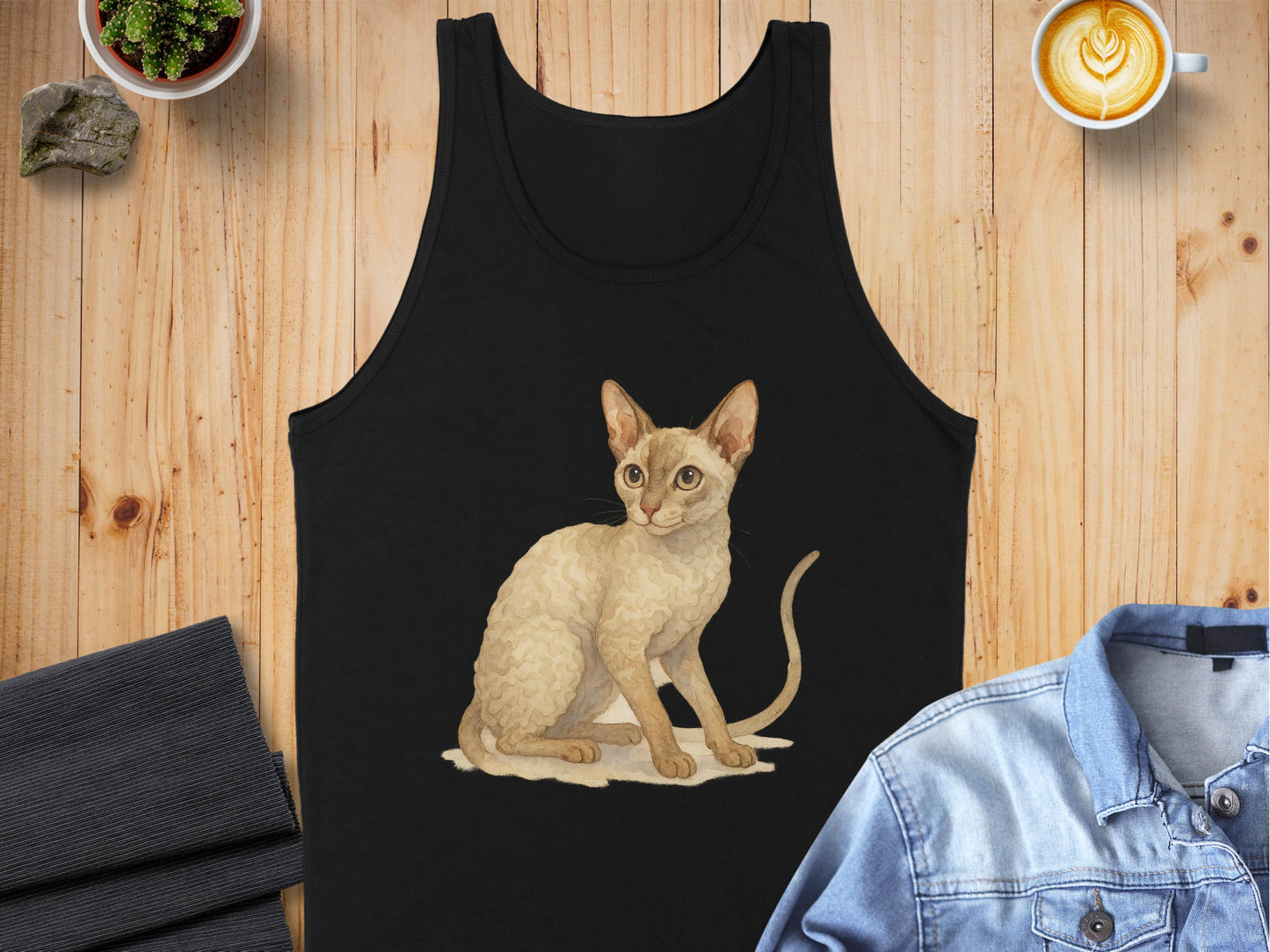 Cute Sitting Cat Art on Black Tank Top product type