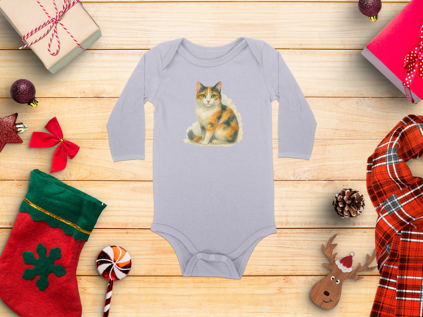 Cute Calico Cat Baby Bodysuit Perfect Christmas Gift product