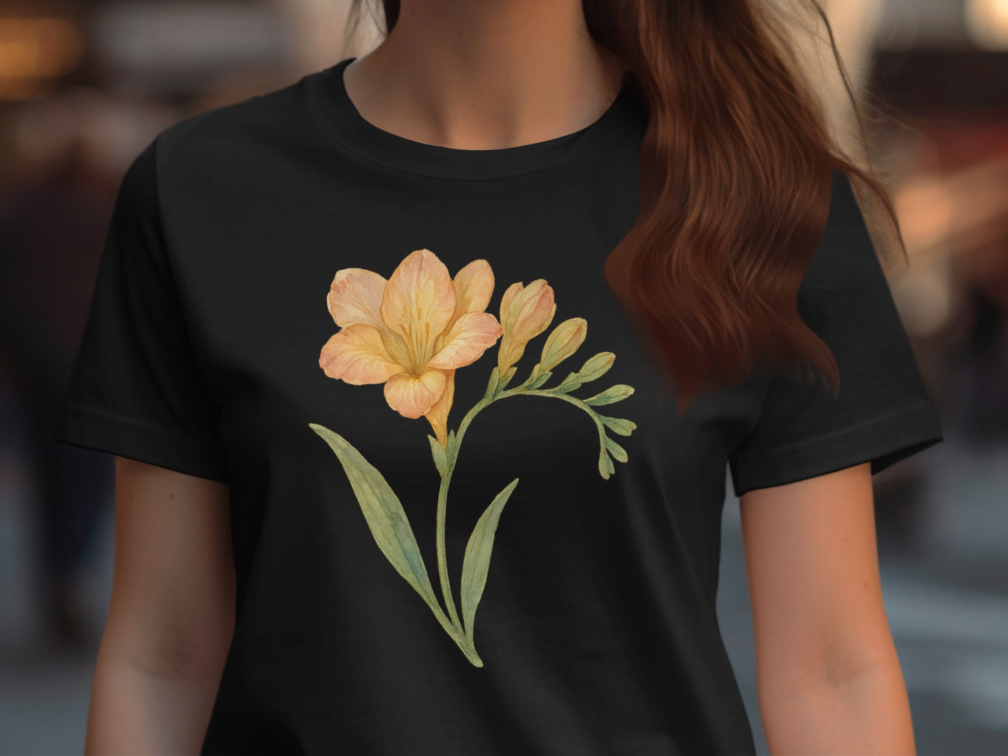 Beautiful Floral Design on Black Casual T-Shirt product type