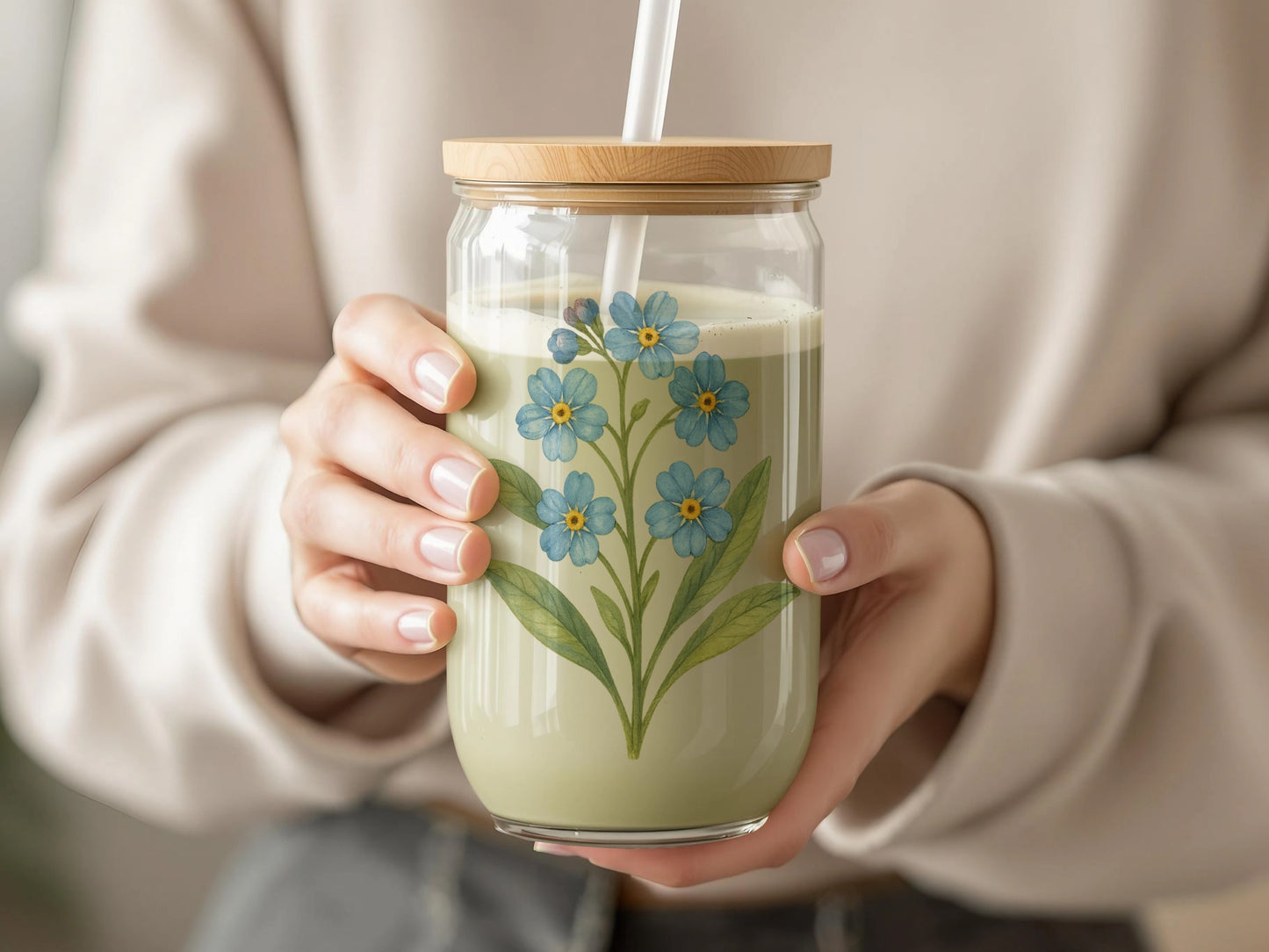 Forget Me Not Flower Design Glass Tumbler product type