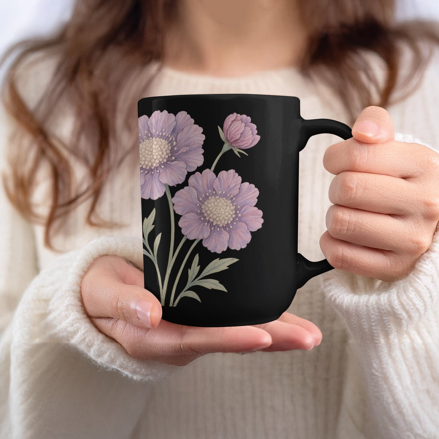 Elegant Black Mug with Purple Flower Design product