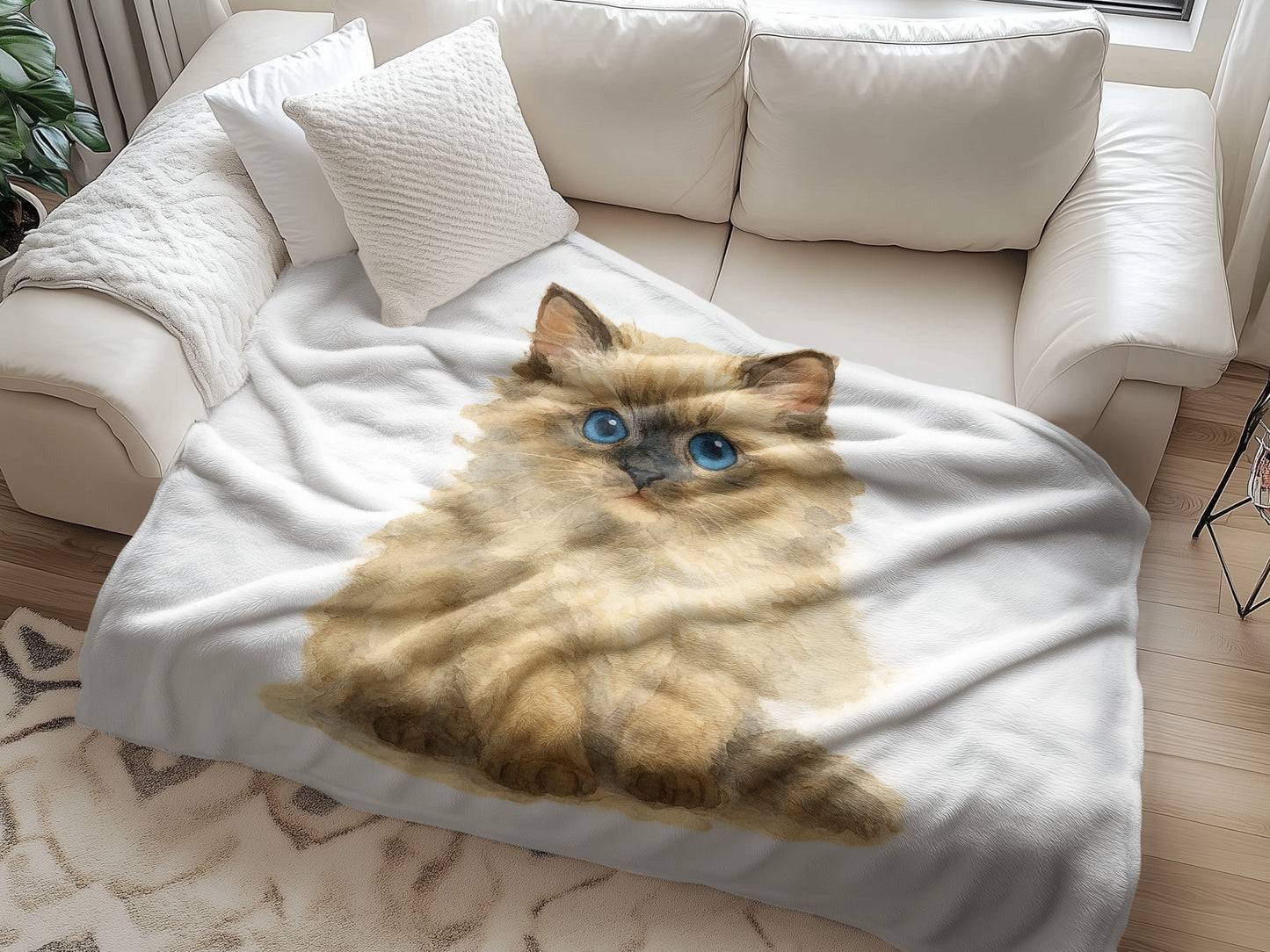 Cozy Blanket With Cute Blue Eyed Fluffy Cat Product