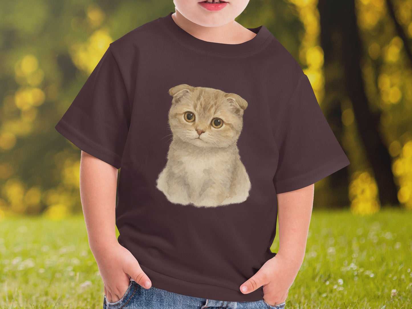 Adorable Kitten Design on Brown Kids T-shirt product type