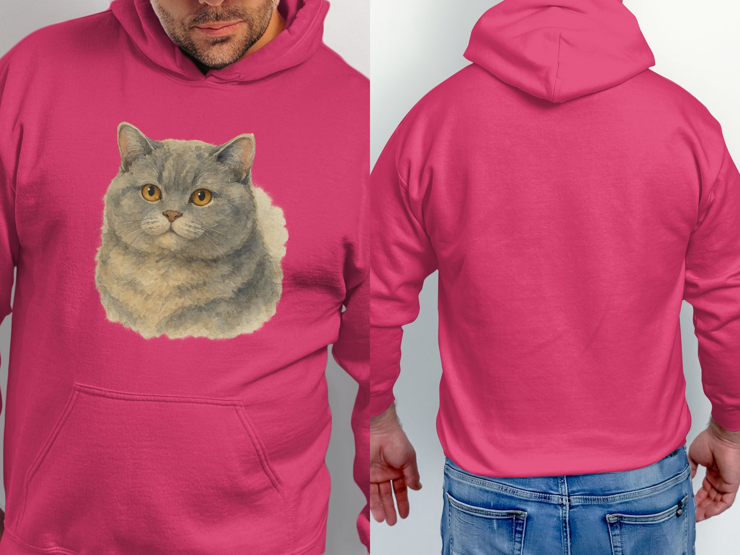Cute Grey Cat Graphic Design Pink Hoodie product