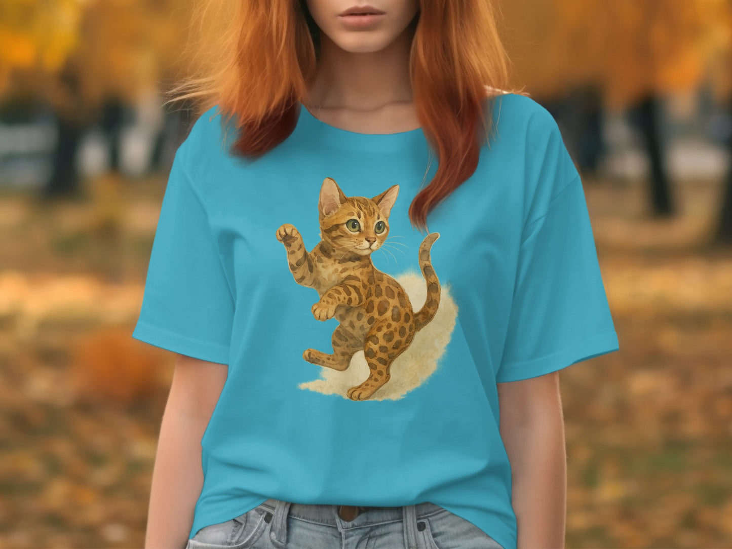 Cute Leopard Kitten Graphic on Blue T-shirt product
