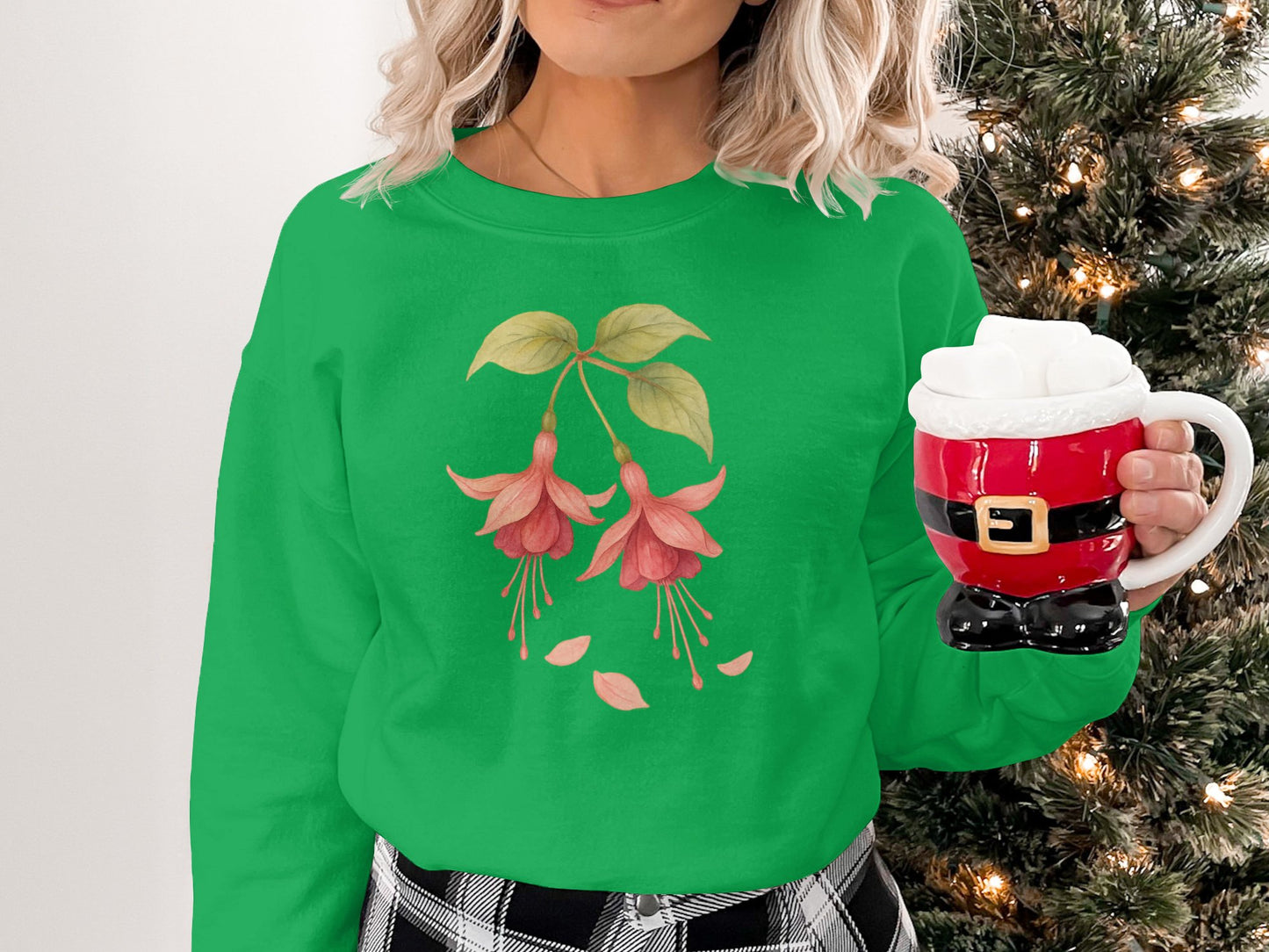 Festive Floral Design Green Sweatshirt product type
