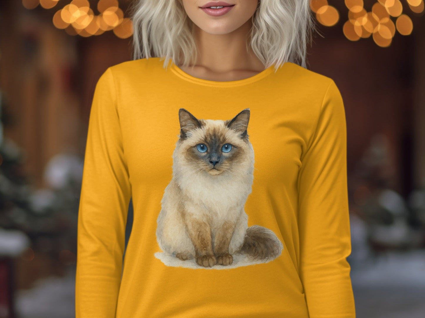 Cozy Long Sleeve Shirt with Blue-Eyed Cat Print product