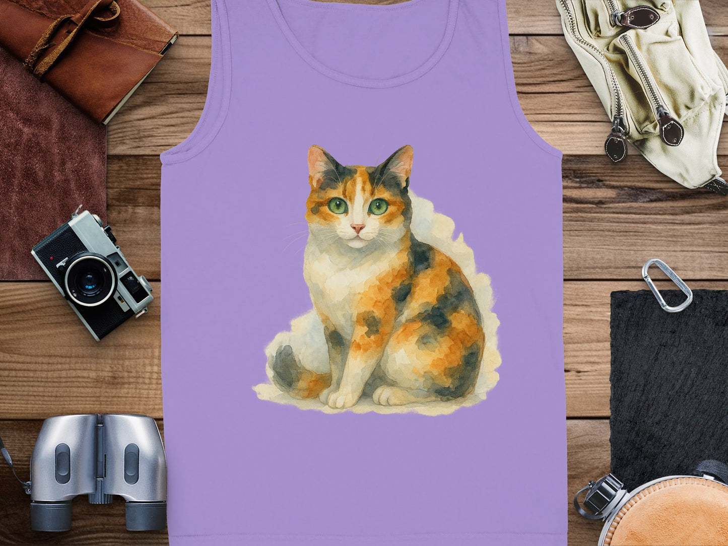 Calico Cat Art Printed on Purple Tank Top product