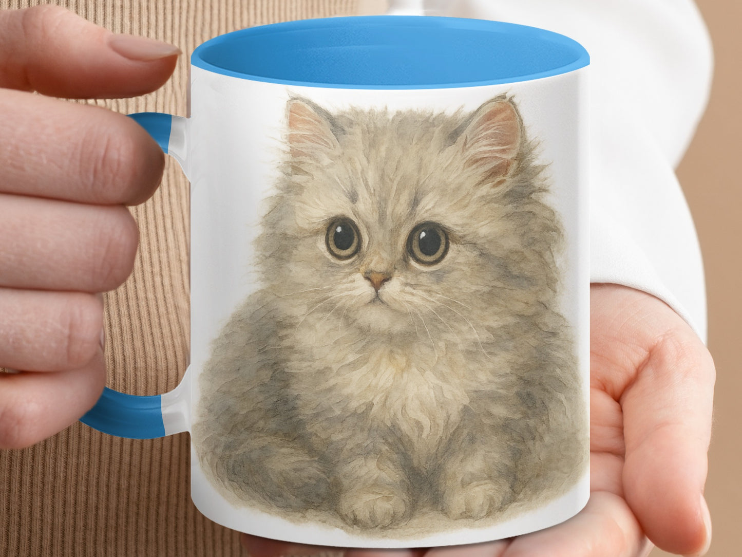 Adorable Kitten Design Blue Handle Mug product