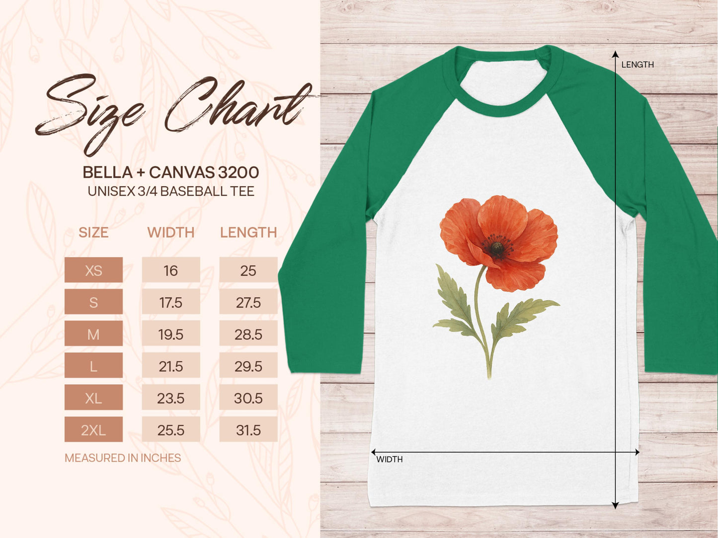 Floral Print Unisex 3/4 Sleeve Baseball Tee product