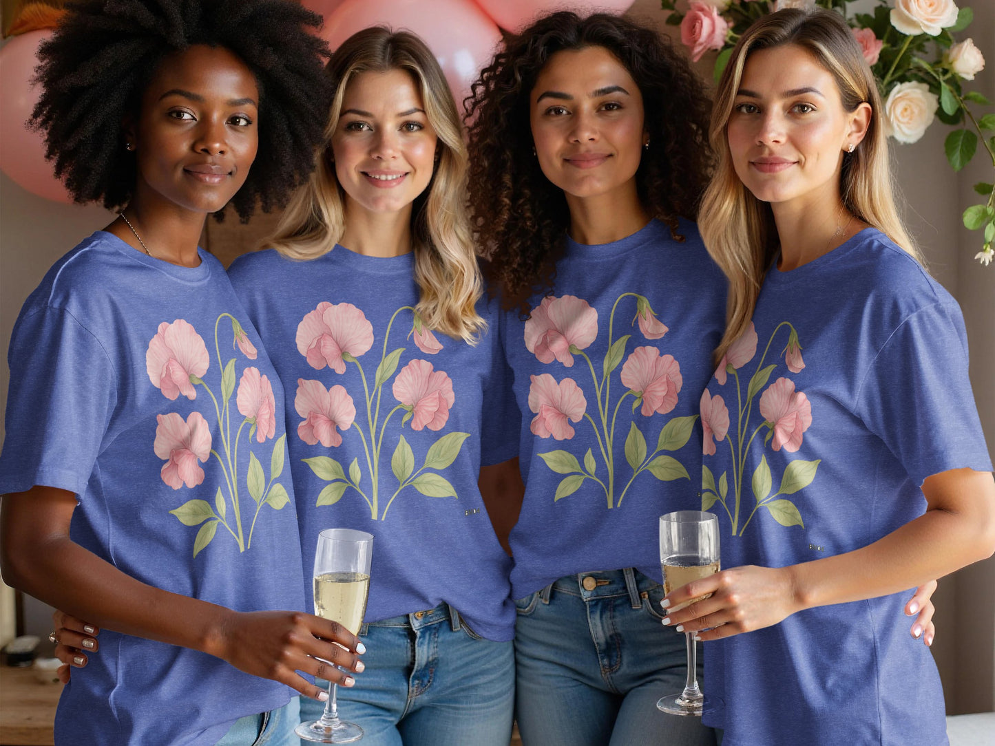 Floral Print Casual Wear Blue T-Shirt product