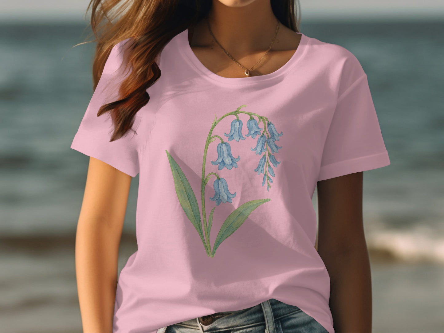 Lovely Light Pink T-Shirt with Bluebell Design product type