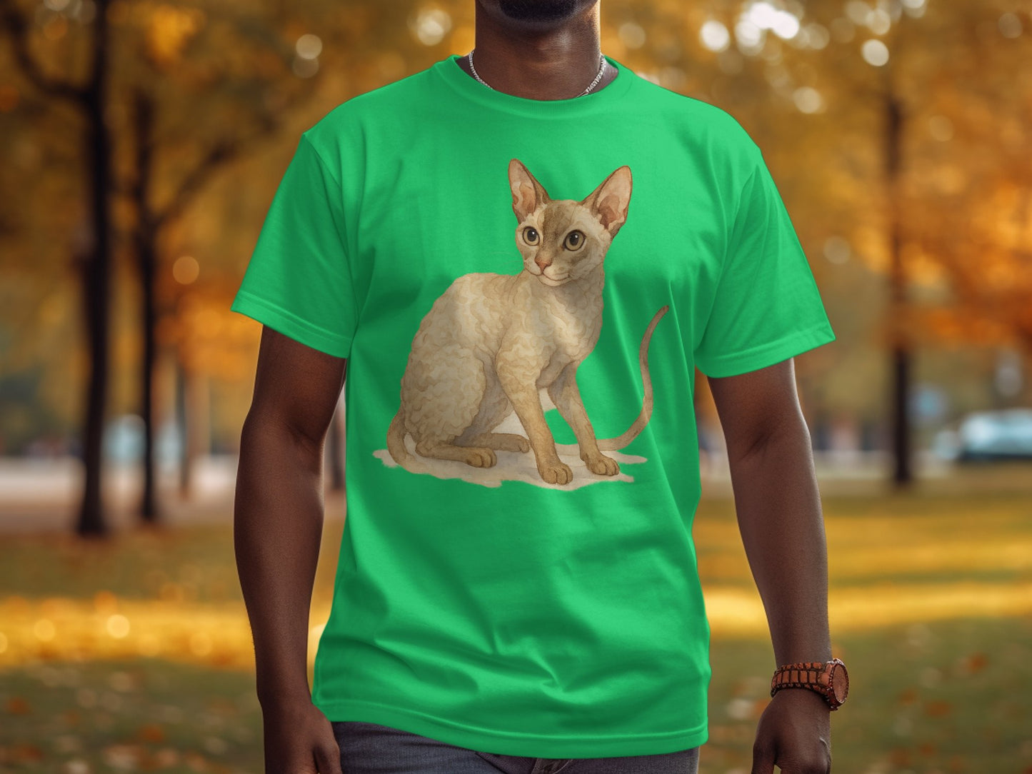 Green T-Shirt with Adorable Cat Design product type