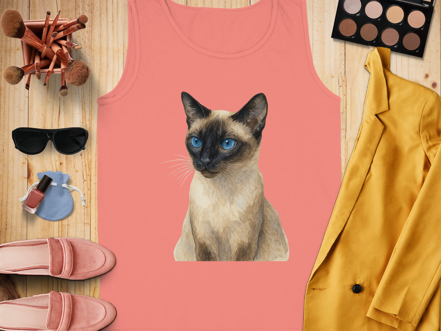 Blue-Eyed Siamese Cat Print Tank Top product type