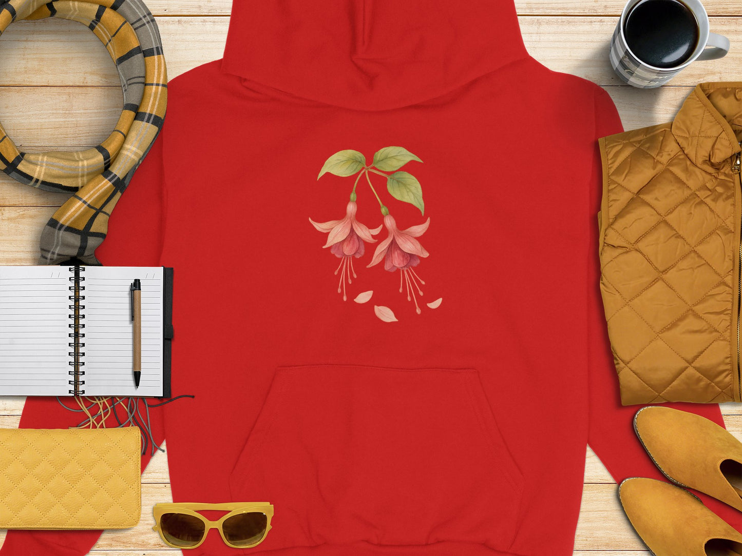 Red Hoodie with Fuchsia Flower Design Hoodie product