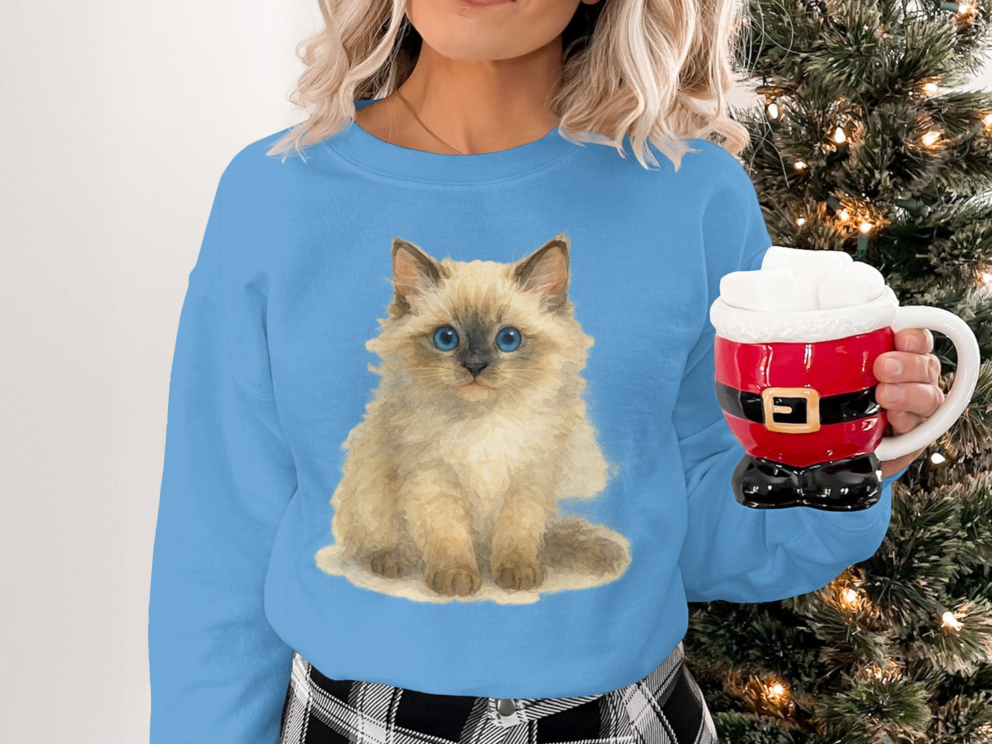 Cute Kitten Print Blue Cozy Winter Sweatshirt product
