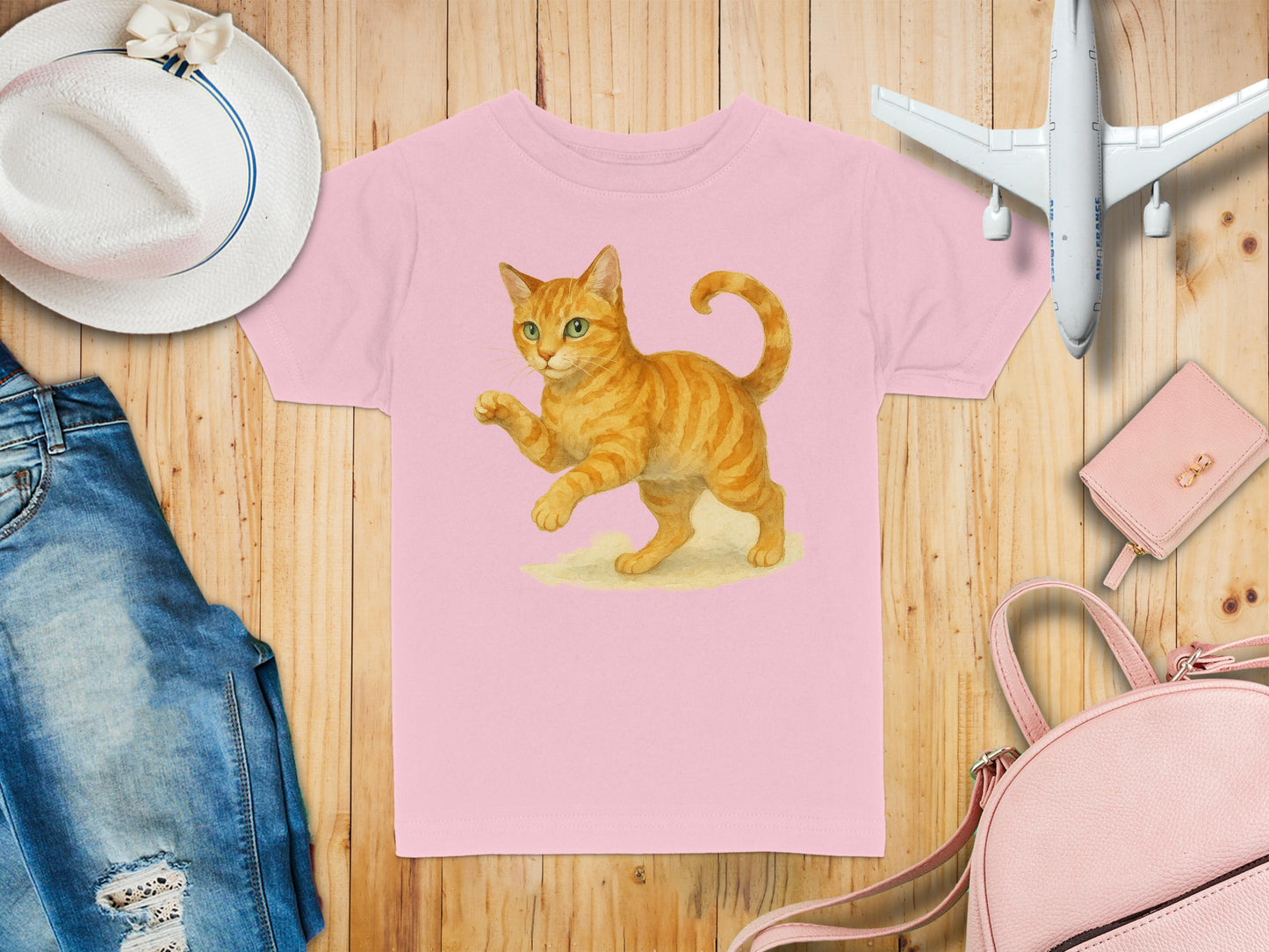 Cute Cat Print Pink T-shirt on Trendy Casual T-shirt Product