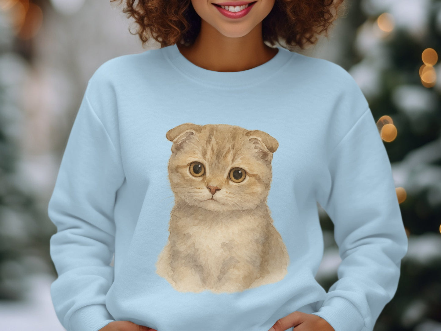 Cute Kitten Scottish Fold Print on Blue Long Sleeve product type