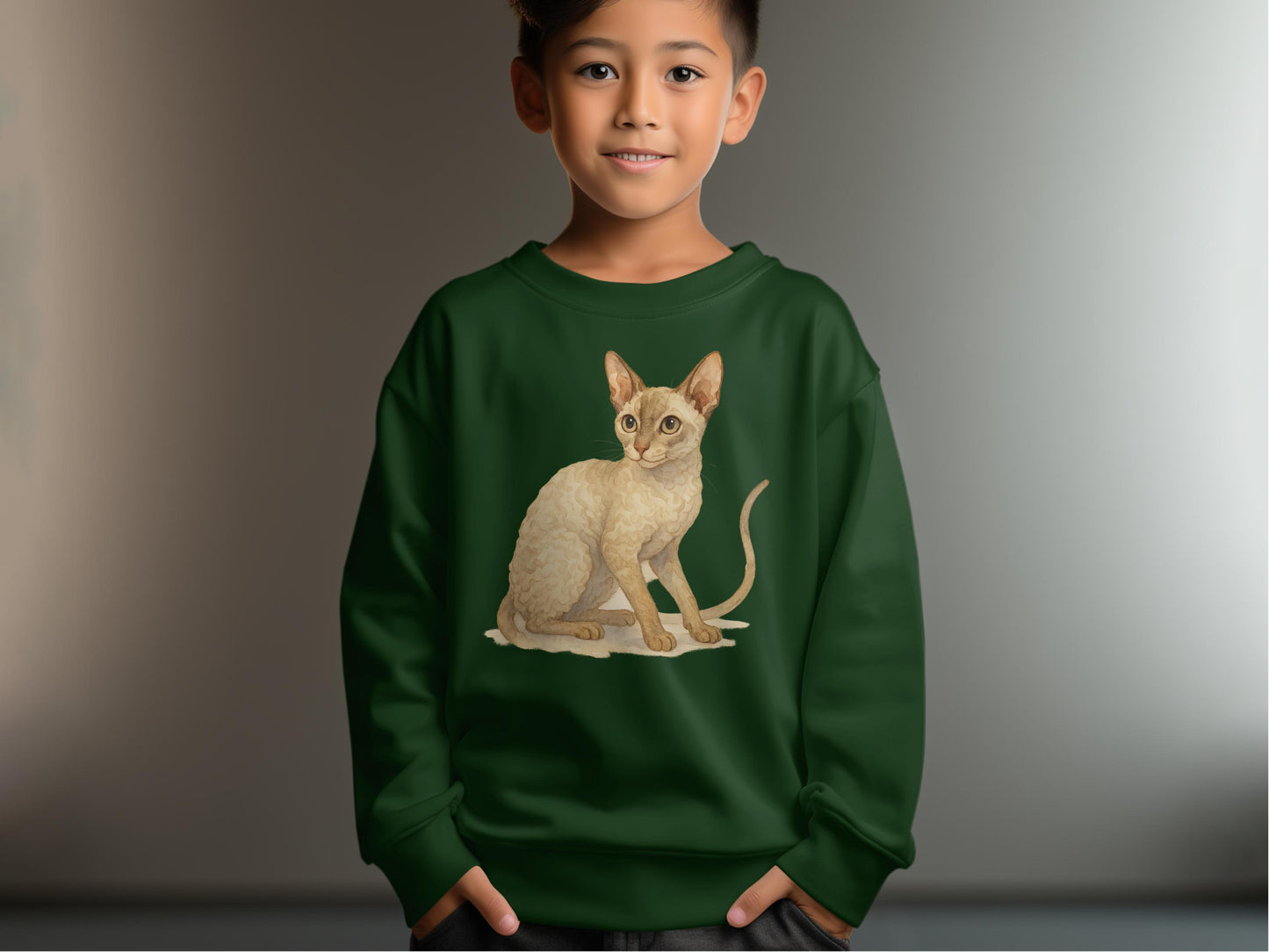 Adorable Cat Artwork on Dark Green Sweatshirt product type