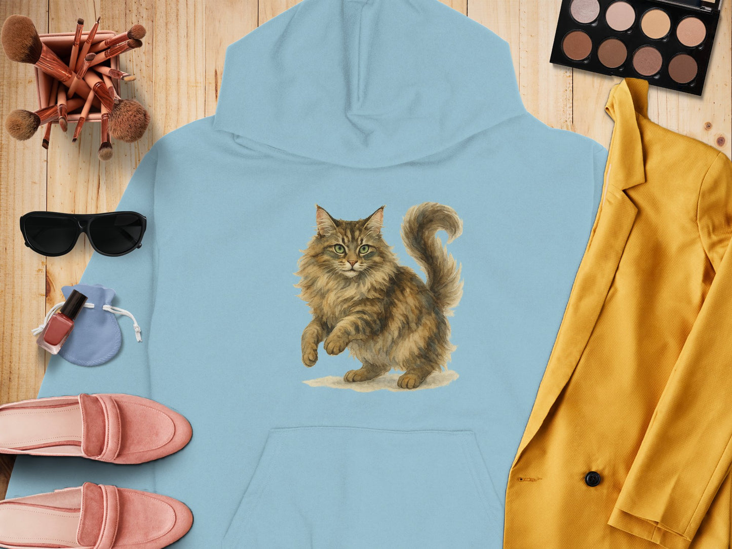 Cozy Blue Hoodie with Playful Cat Design product type