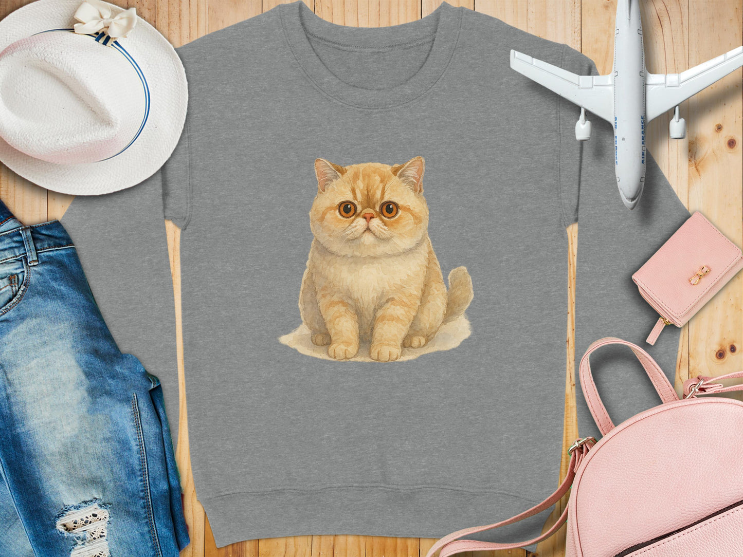 Cute Orange Cat Illustration Grey Sweatshirt product