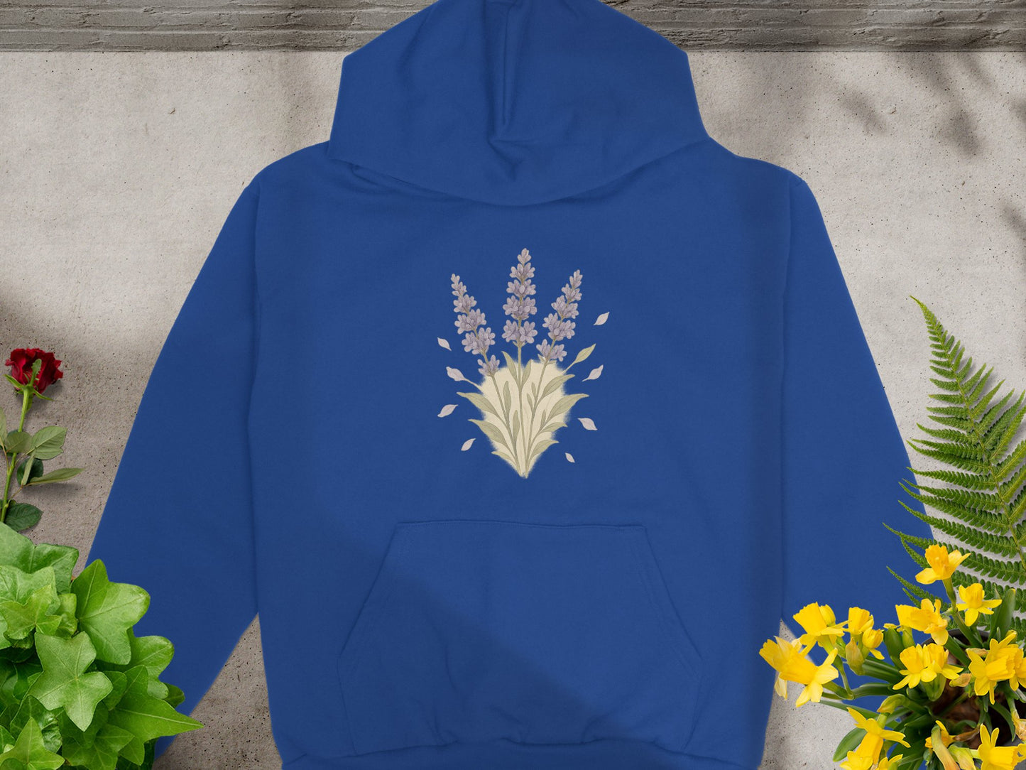 Blue Hoodie with Elegant Floral Illustration product type