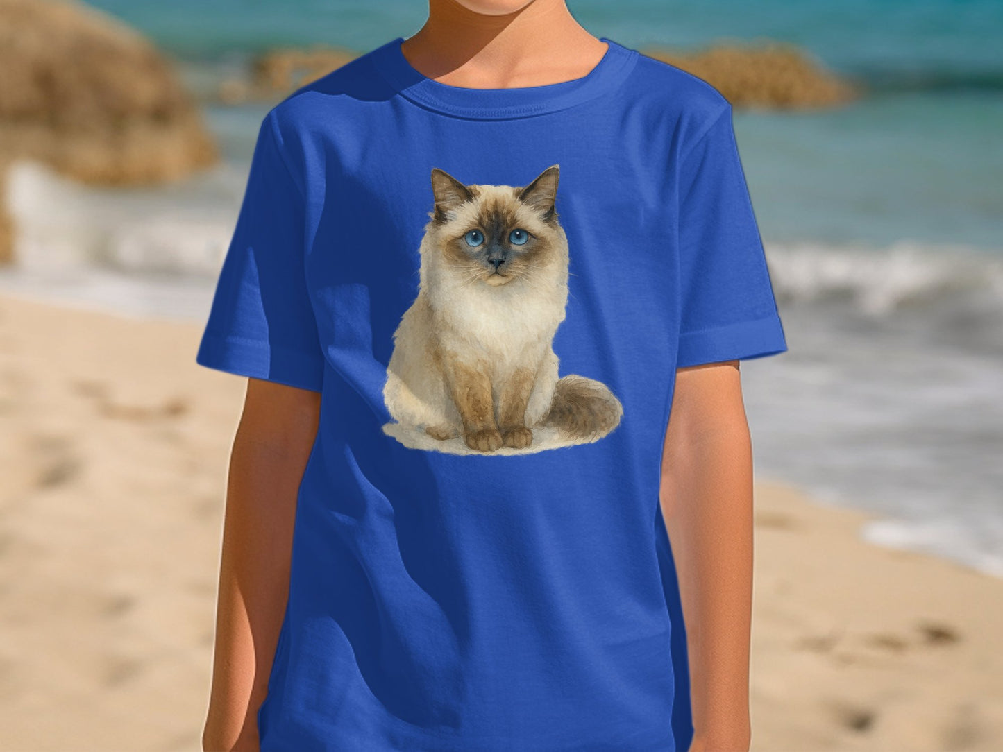 Blue T-Shirt with Adorable Cat Print for Kids product type