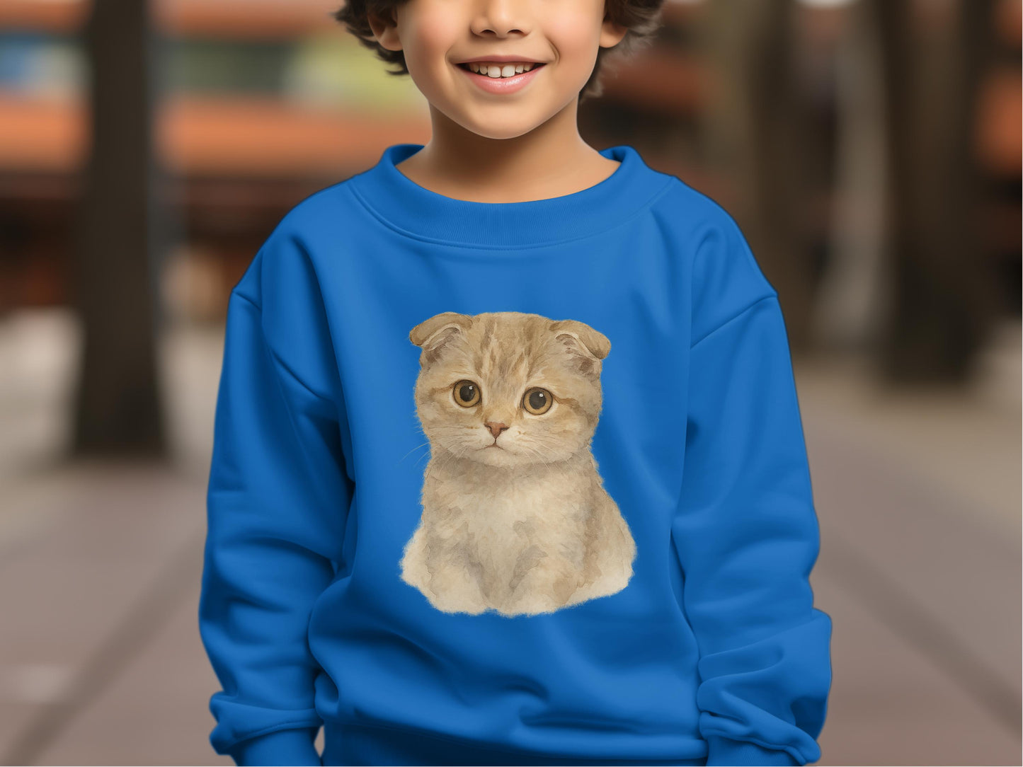 Cute Kitten Print Design on Blue Kids Sweatshirt product