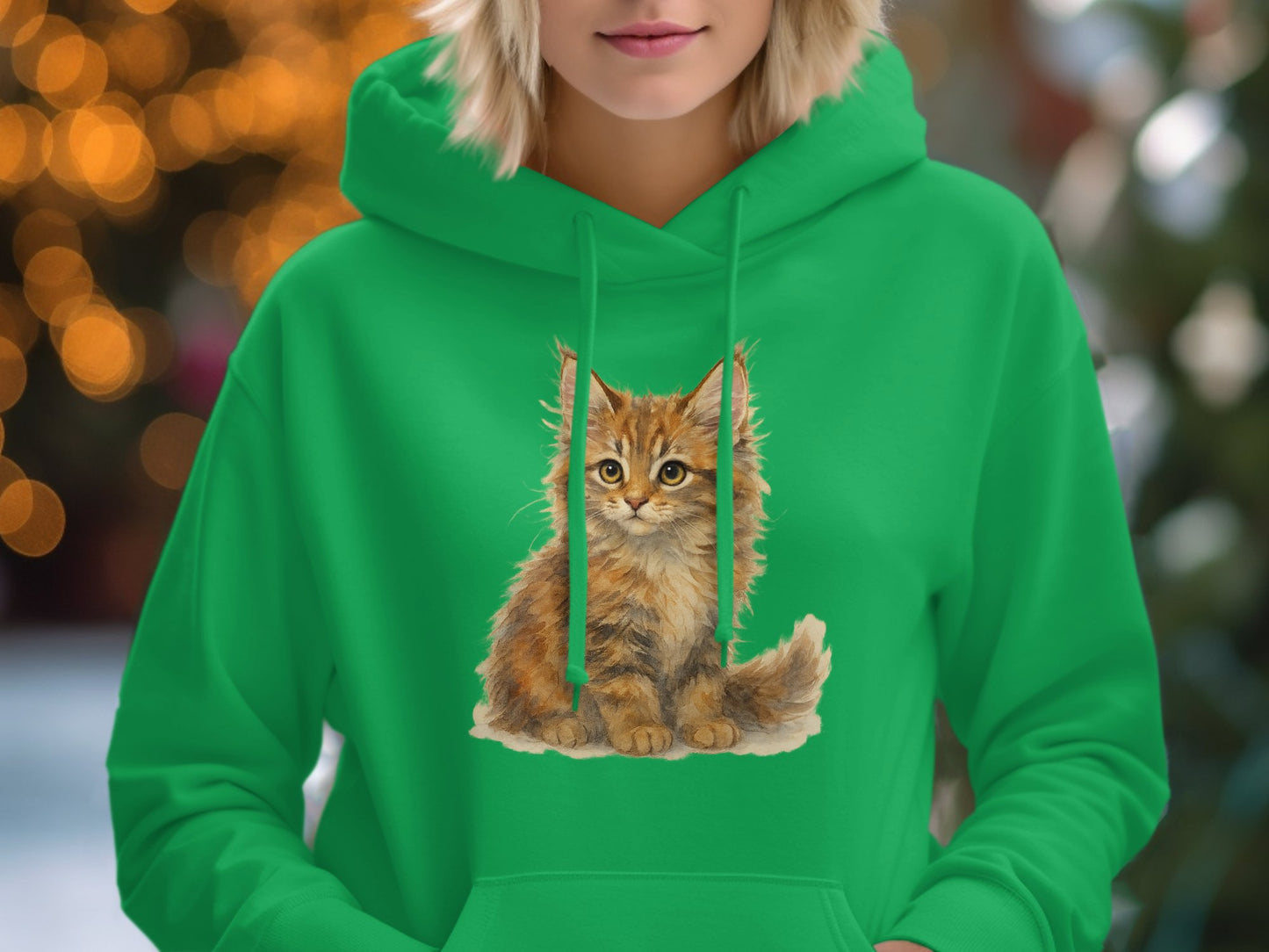 Adorable Cat Design Green Hoodie Perfect for Cat Lovers product