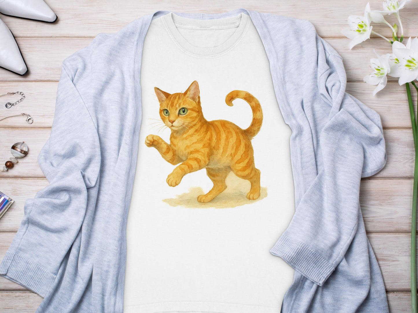 Playful Orange Tabby Cat Artwork on Cozy Shirt product